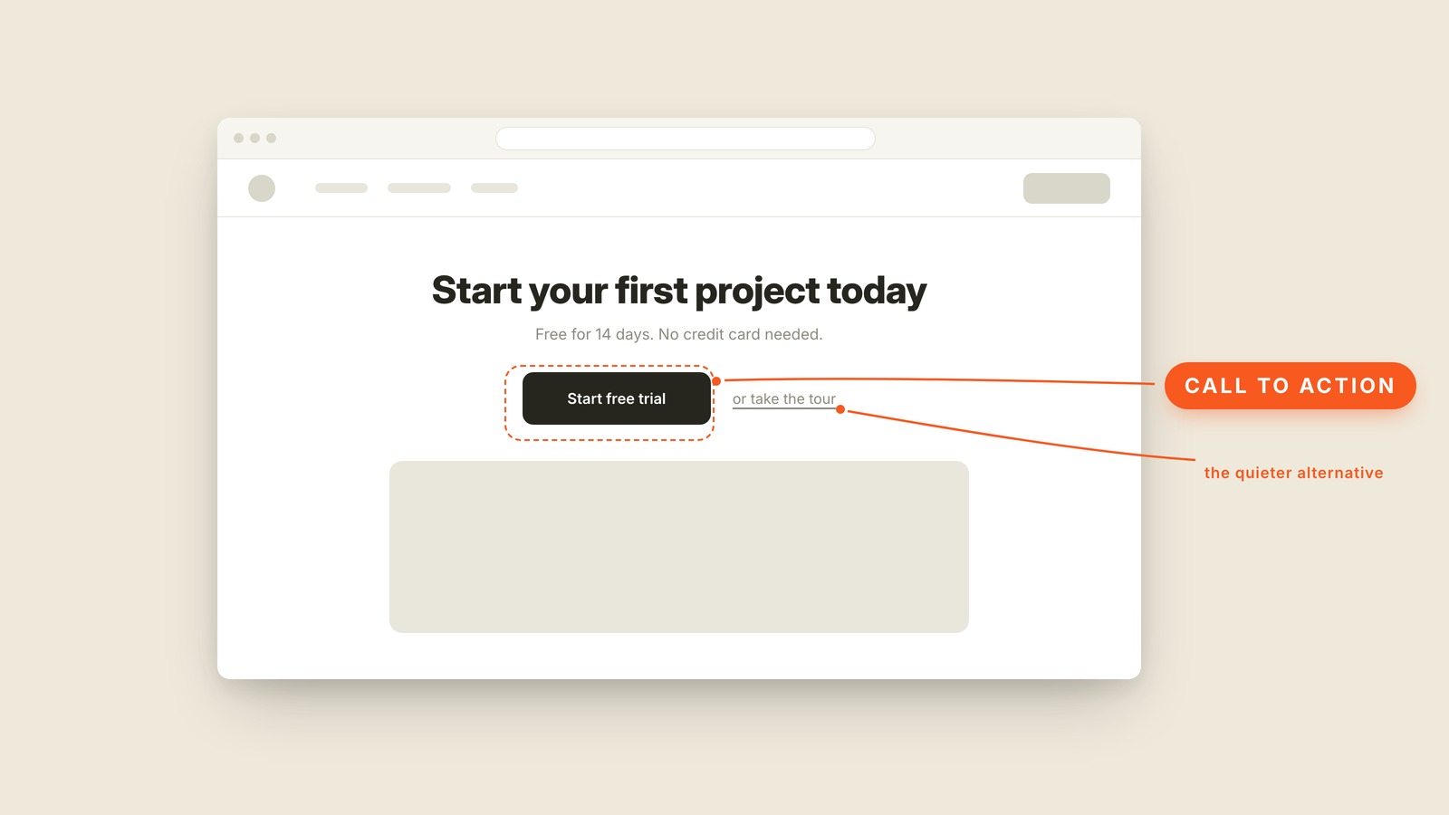 Labeled interface graphic showing what "Call to Action (CTA)" looks like